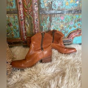 Frye Cognac Ankle Zip Boots
